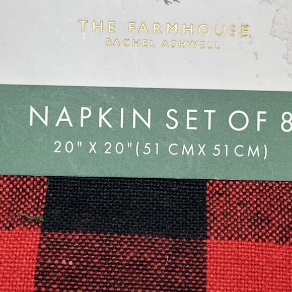 Rachel Ashwell Farmhouse Napkins Buffalo Plaid Red Black Fringe Set Of 8 Holiday - Picture 5 of 7